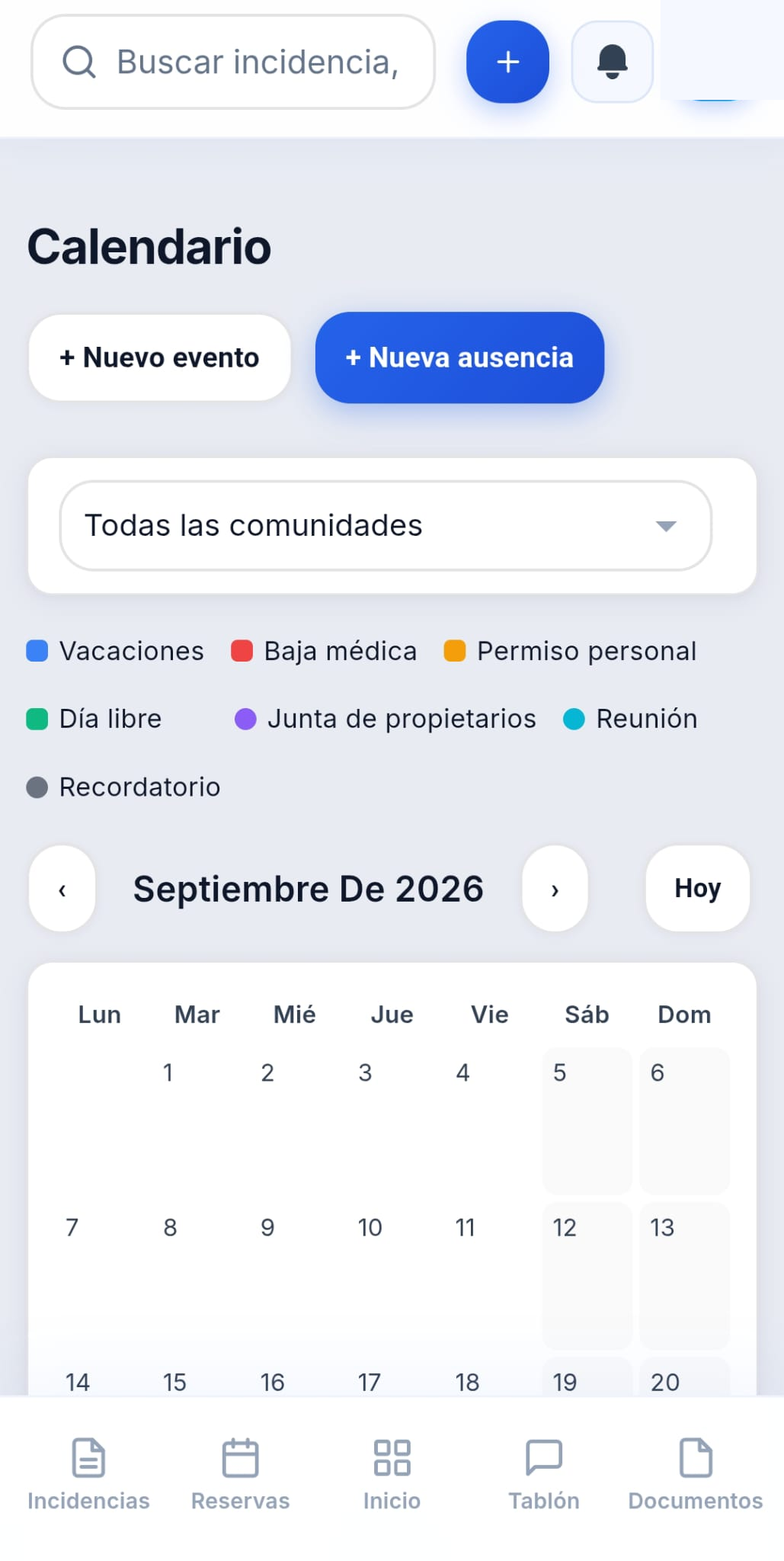 Calendario de la comunidad